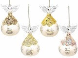 Set 4 ornamente brad Craciun Ingeri sticla multicolora cu led &Oslash; 6,5 x 10,5 H