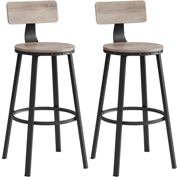 VASAGLE Set de 2 scaune de bar inalte cu spatar, cadru din otel, industrial, 54x99cm, gri stejar Household NewTrend