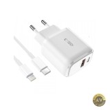 Incarcator Retea Cu Cablu Lightning Tech-Protect C20W 20W 3A 1 x USB-A - 1 x USB-C Alb