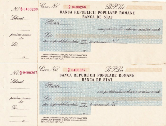ROMANIA 2 X FILA CEC BANCA REPUBLICII POPULARE BUN PENTRU FILIGRAN BNR CONSEC