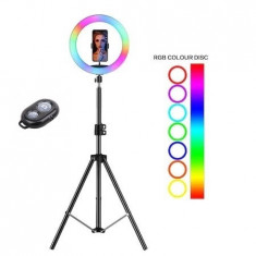 Lampa circulara RGB - LED, 56 cm cu trepied 200 cm si telecomanda bluetooth pentru telefon