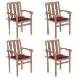 vidaXL Scaune grădină stivuibile cu perne, 4 buc, lemn masiv tec 3073388