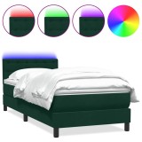 Cumpara ieftin Pat cu arcuri cu saltea si LED, verde inchis, 80x220 cm, catifea