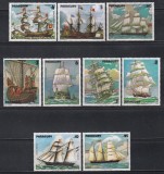 Paraguay 1979 - Picturi - Corăbii cu veliere, Serie + PA (val. GS 25 cu vopseaua străpunsă pe verso 1), MNH