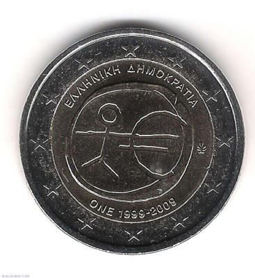 GRECIA 2 euro comemorativa 2009 EMU (10 ani Uniune) - UNC foto
