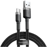 Cablu alimentare si date Baseus Cafule, Fast Charging Data Cable pt. smartphone, USB la USB Type-C, 3m, brodat, gri+negru
