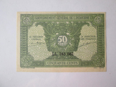 Rară! Indochina 50 Centimes 1942 aUNC foto