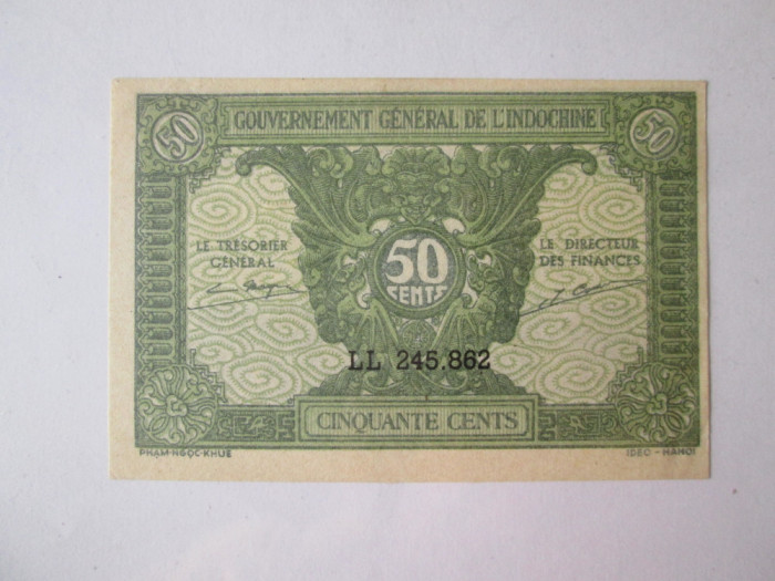 Rară! Indochina 50 Centimes 1942 aUNC