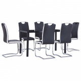 vidaXL Set mobilier de bucătărie, 7 piese, negru, piele ecologică