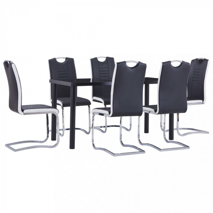 vidaXL Set mobilier de bucătărie, 7 piese, negru, piele ecologică