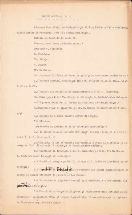 HST A1336 Proces-verbal Societatea Rom&acirc;no-Sud-Americană 1936