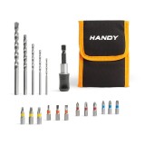 Set burghie/varfuri bit Handy, 3-8 mm, 18 piese, husa inclusa