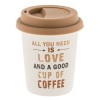 Pahar Cafea New Bone, Model Mesaj &quot;All You Need Is Love&quot;, Capac Silicon, Culoare Alb-Bej, Capacitate 280ml, Oem