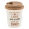 Pahar Cafea New Bone, Model Mesaj &quot;All You Need Is Love&quot;, Capac Silicon, Culoare Alb-Bej, Capacitate 280ml