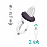 Cumpara ieftin Incarcator Auto Type C Usb Port, 2.4 A si Cablu Incarcare 1M, Protectie Premium - Alb