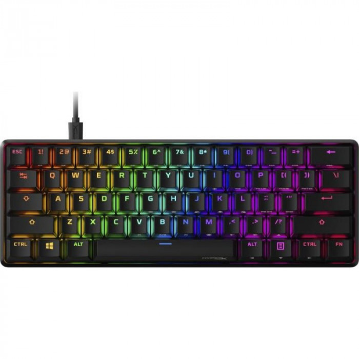 Tastatura HP HyperX Alloy Origins 60, USB Type C, Iluminare RGB, Cablu detasabil, Comutatoare Mecanice, Aluminiu, Black