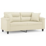 Cumpara ieftin Canapea cu 2 locuri cu pernute, crem, 140 cm, piele ecologica