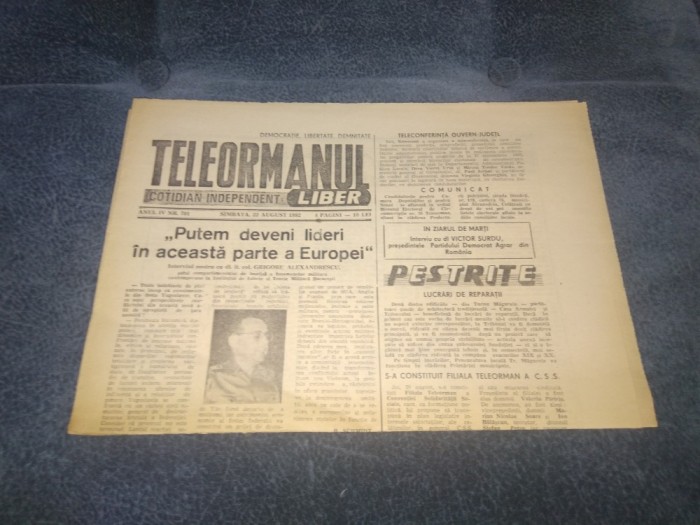 ZIARUL TELEORMANUL LIBER 22 AUGUST 1992