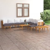 Set mobilier gradina lemn acacia, 12 piese, perne incluse, gri inchis/alb. Canapele, taburete, masa