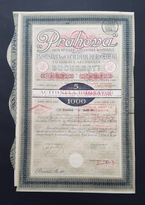 Actiune 1924 petrol Prahova / titlu 5 actiuni Industria si comertul petrolului foto