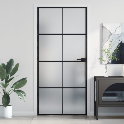 vidaXL Ușă de interior negru 93x201,5 cm sticlă securiz./aluminiu slim 155129 foto