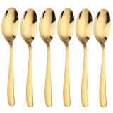 Set 6 linguri Pufo Simple pentru cafea, ceai, desert, otel inoxidabil, auriu, 20 cm