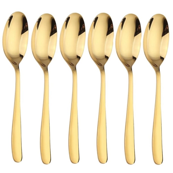 Set 6 linguri Pufo Simple pentru cafea, ceai, desert, otel inoxidabil, auriu, 20 cm