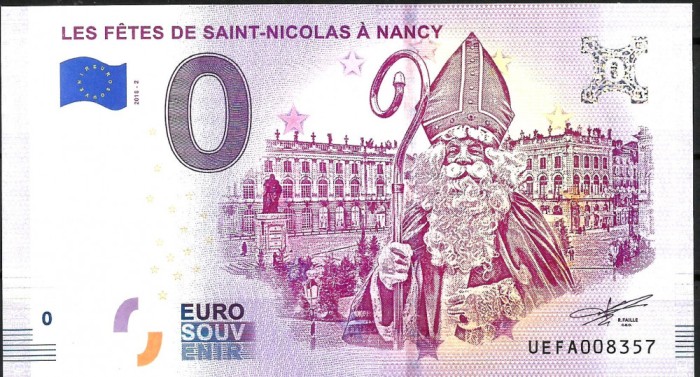 !!! 0 EURO SOUVENIR - FRANTA , NANCY , SARBATOAREA SF. NICOLAE - 2018.2 - UNC // NU TRIMIT PRIN CURIER
