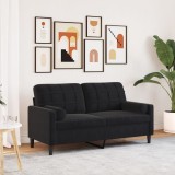 Cumpara ieftin Canapea cu 2 locuri cu pernuțe, negru, 140 cm, catifea