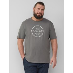 s.Oliver Big Sizes Tricou barbati big sizes cu decolteu la baza gatului, imprimeu cu logo, Gri inchis, 2XL