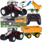 Tractor radiocomandat cu remorcă 1:24, 20 cm, LED, acumulator 3.7V 500mAh, telecomandă 2.4G
