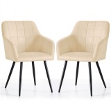Set 2 Scaune Dining Tapitate Velur Bej Luxano Akord Furniture Factory 82cm Inaltime