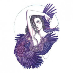 Tatuaj temporar Eagle Girl, Culoare Violet, 14.8x10cm, pentru piele foto