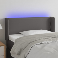 vidaXL Tăblie de pat cu LED, gri, 83x16x78/88 cm, piele ecologică
