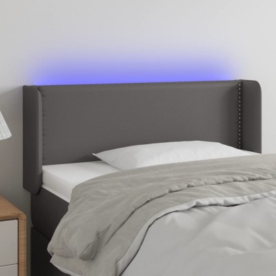 vidaXL Tăblie de pat cu LED, gri, 83x16x78/88 cm, piele ecologică 3123172 foto