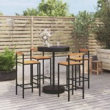 VidaXL Set bar pentru grădină, 5 piese, negru, poliratan/lemn acacia