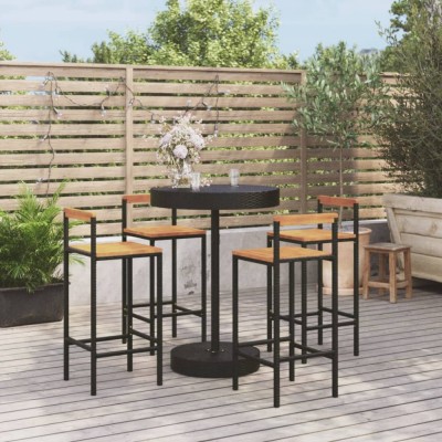 Gossi set bar pentru gradina, 5 piese, negru, poliratan/lemn acacia foto