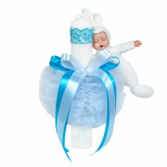 Lumanare botez jucarie iepuras, decor turcoaz, Denikos&reg; 512