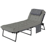 Outsunny Sezlong pliabil cu spatar inclinabil pe 4 nivele, Scaun de plaja pentru exterior cu perna, buzunar lateral,tetiera, Gri