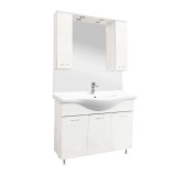 Set Mobilier Baie Leziter Vanessa 105 Alb cu Oglinda, Iluminare Integrata, Chiuveta Ceramica, Design Picioare