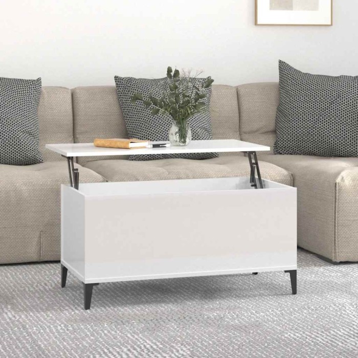 vidaXL Măsuță de cafea, alb extralucios, 90x44,5x45 cm, lemn compozit