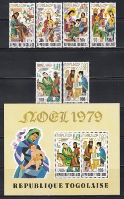 Togo 1979 - Crăciun, Serie + PA + Colita, MNH foto