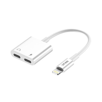 Adaptor cablu Iphone 2in1, audio si incarcare simultan, lungime cablu 10 cm alb foto