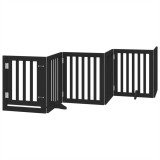 Cumpara ieftin Poarta caini pliabila cu usa 6 panouri negru, 300 cm, lemn plop