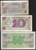 MAREA BRITANIE / FORTELE ARMATE BRITANICE : SET / LOT ( 3 buc ) 5 + 10 + 50 PENCE 1971 [1] P -M47 + P - M48 + P - M 49 , a UNC / UNC