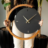 Ceas de perete Decorativ Moon Time Wooden Metal, Negru, 48 x 48 cm