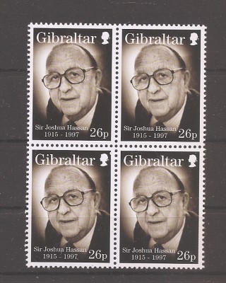 Gibraltar 1997 - Sir Joshua Hassan - om politic (in bloc de 4), MNH foto
