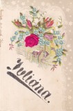Felicitare personalizata Iuliana cu sclipici si flori (circulata 1900)