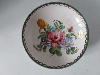 Farfurie ceramica vintage Ulmer KERAMIK 250/1 Germania Pictata manual, 16cm diametru x 4cm inaltime foto