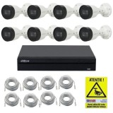 Kit IP 8 camere Dahua 4MP IR 30m PoE, NVR 8 canale PoE 4K 8MP, cabluri + autocolant Rovision SafetyGuard Surveillance